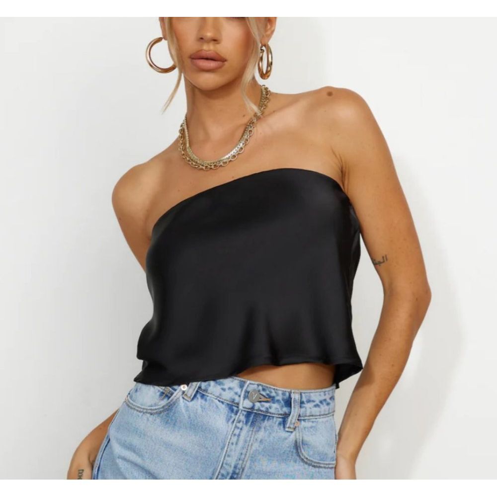 Black Satin Strapless‎ Top